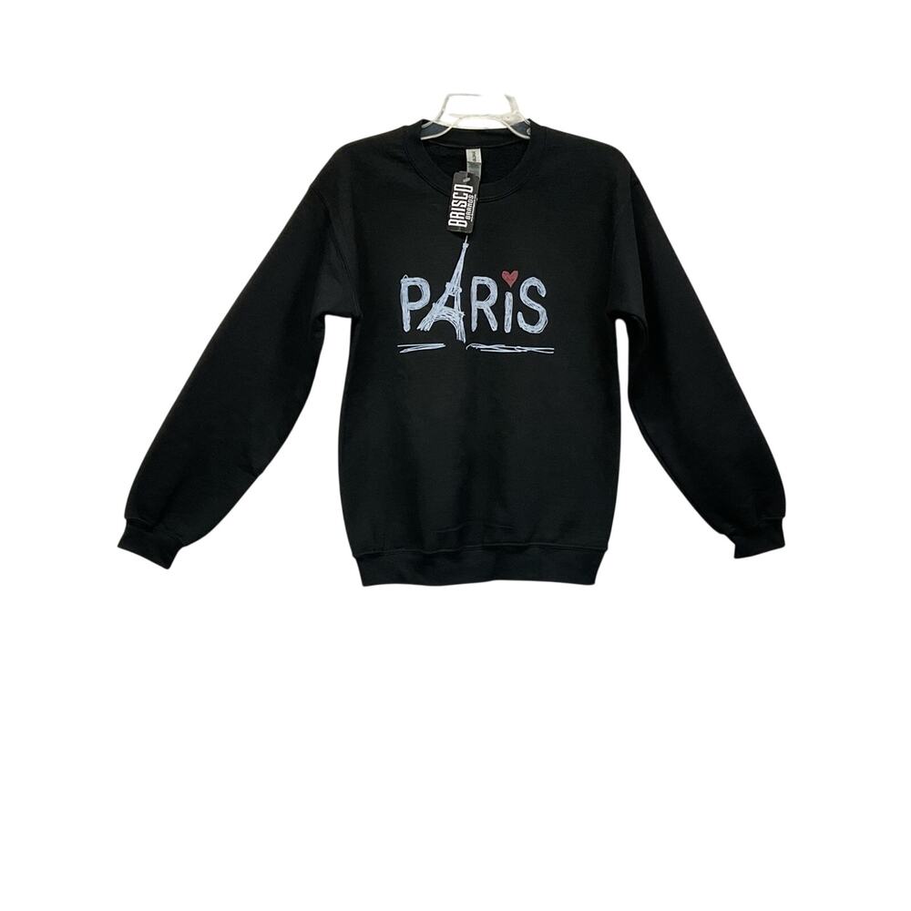 Gildan Paris Novelty Sweatshirt Women's Size S Black White Cozy Minimalist Fun